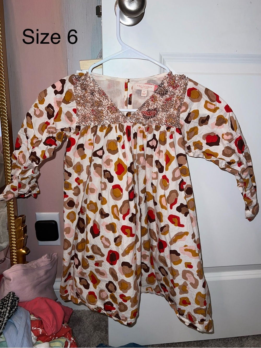Girls' Long Sleeve Floral Print Dress with Smocked Yoke - Size 6